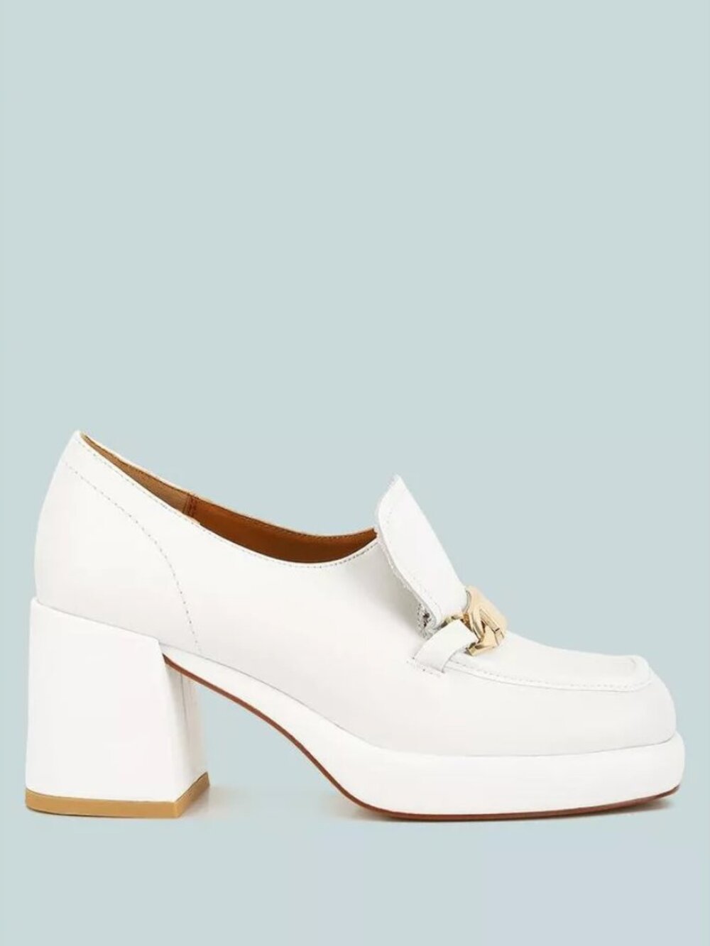 Rag & Co Womens Morgan Metallic Embellishment Leather Platform Loafers - White